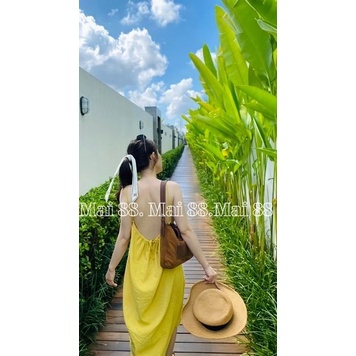 Váy Đầm Hai Dây Hở Lưng Dáng Dài Chất Vải Đũi Thô, Maxi Dáng Dài Đi Biển | BigBuy360 - bigbuy360.vn