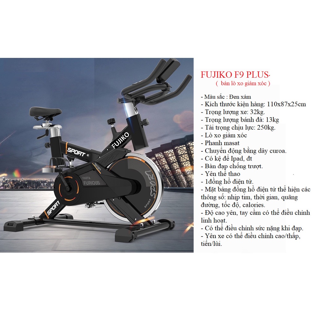 Xe đạp tập thể dục Fitness, bánh đà kháng từ, kèm đồng hồ đo nhịp tim - Hàng loại 1