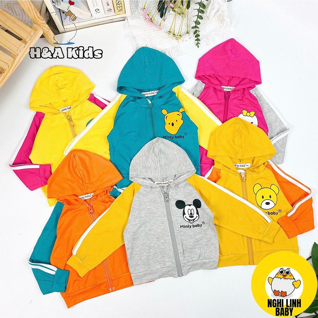 Áo Khoác Chống Nắng Minly Baby Thun Lạnh Chất Vải Mỏng Mịn, Đanh Sợi Phối Hình Đáng Yêu Size 7-28kg - Nghi Linh Baby