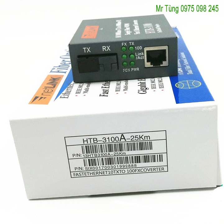 Bộ Chuyển Đổi Quang Điện 1 Sợi Media Converter 1FO 1Q 1LAN 100Mbps Netlink HTB-3100 chuẩn A
