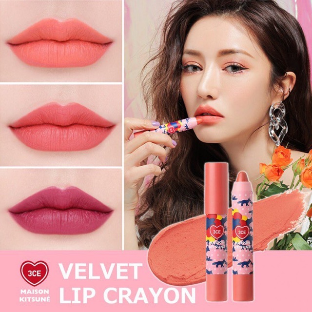 Son bút chì 3CE Maison Kitsune Velvet Lip Crayon sale