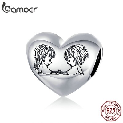 Hạt Trang Sức Bamoer SCC1516 Bằng Bạc 925 Hình Trái Tim Họa Tiết Chàng Trai Và Cô Gái Xinh Xắn