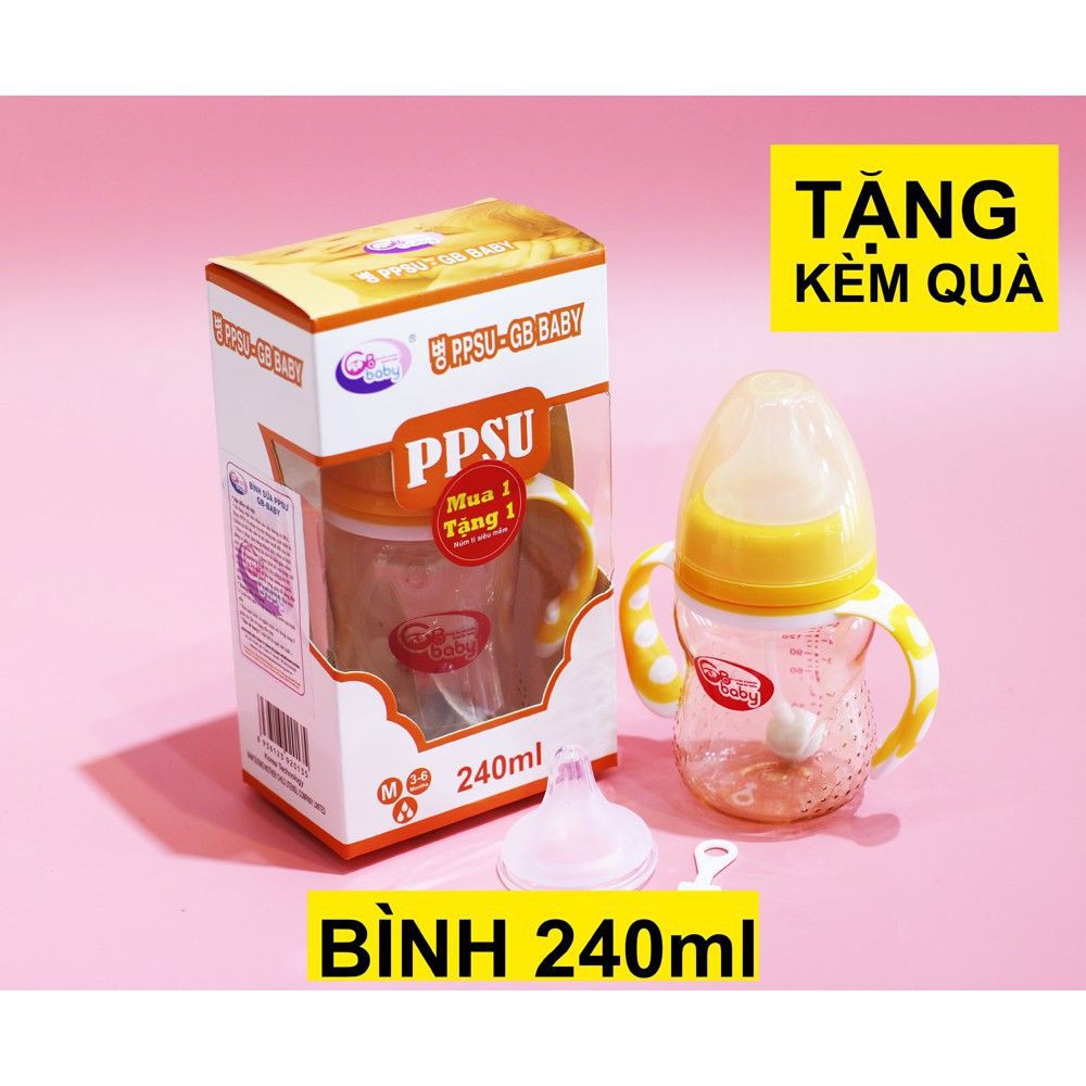 (hh1303) Bình Sữa Cổ Rộng GB BABY PPSU 160ml, 180ml, 240ml Chống Sặc