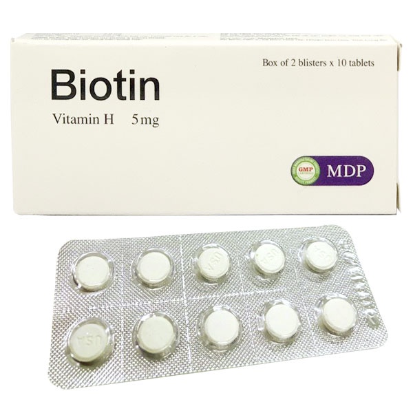 Biotin 5mg - Vitamin H - Giúp da và tóc đẹp - Hộp 20 viên