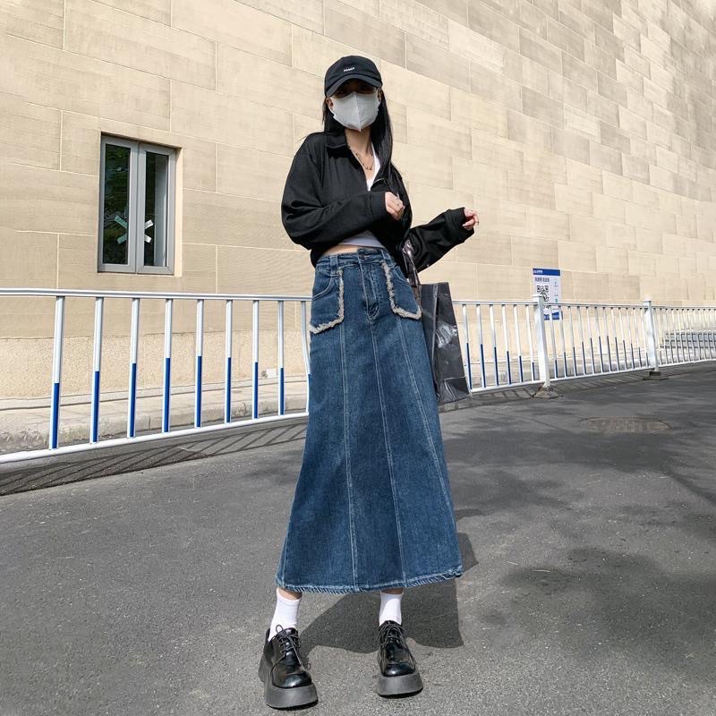 Chân Váy Dài Chữ A Cạp Cao, Chân Váy Bò Lưng Cao Hàng Quảng Châu Siêu Đẹp | BigBuy360 - bigbuy360.vn