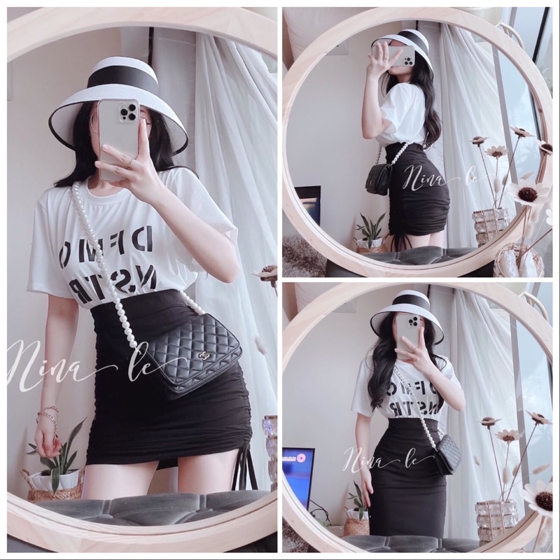 💥 Set áo thun DFMO + chân váy rút hông phong cách trẻ trung siêu xinh💥 | BigBuy360 - bigbuy360.vn
