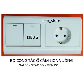Bộ công tắc ổ cắm lioa vuông -loại công tắc đôi viền đôi lắp chìm.