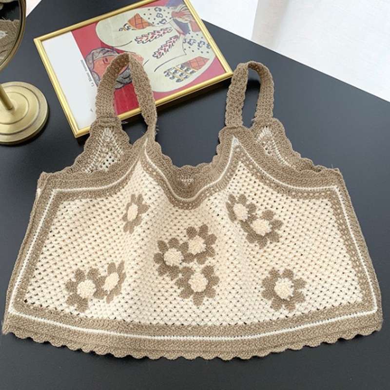 Yoi Áo Sweater Dệt Kim Không Tay Khoét Lỗ Rỗng Họa Tiết Hoa Màu Sắc Tương Phản Cổ Điển Cho Nữ