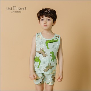 Bộ đồ bé trai Hàn Quốc uniFriend sát nách _ Green dino