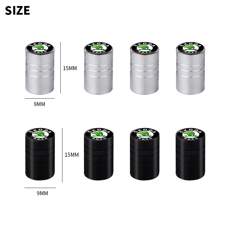 Set 4 Nắp Van Bánh Xe Ô Tô Bằng Nhôm Màu Đen / Bạc Cho Skoda Octavia Fabia Rapid Yeti Kodiaq