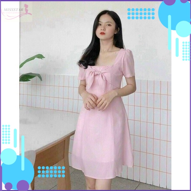 Đầm thiết kế phân mảnh phối nơ ngực tôn vòng 1 nữ tính, trẻ trung, thanh lịch, chất tơ lụa may 2 lớp mềm mát, bền đẹp