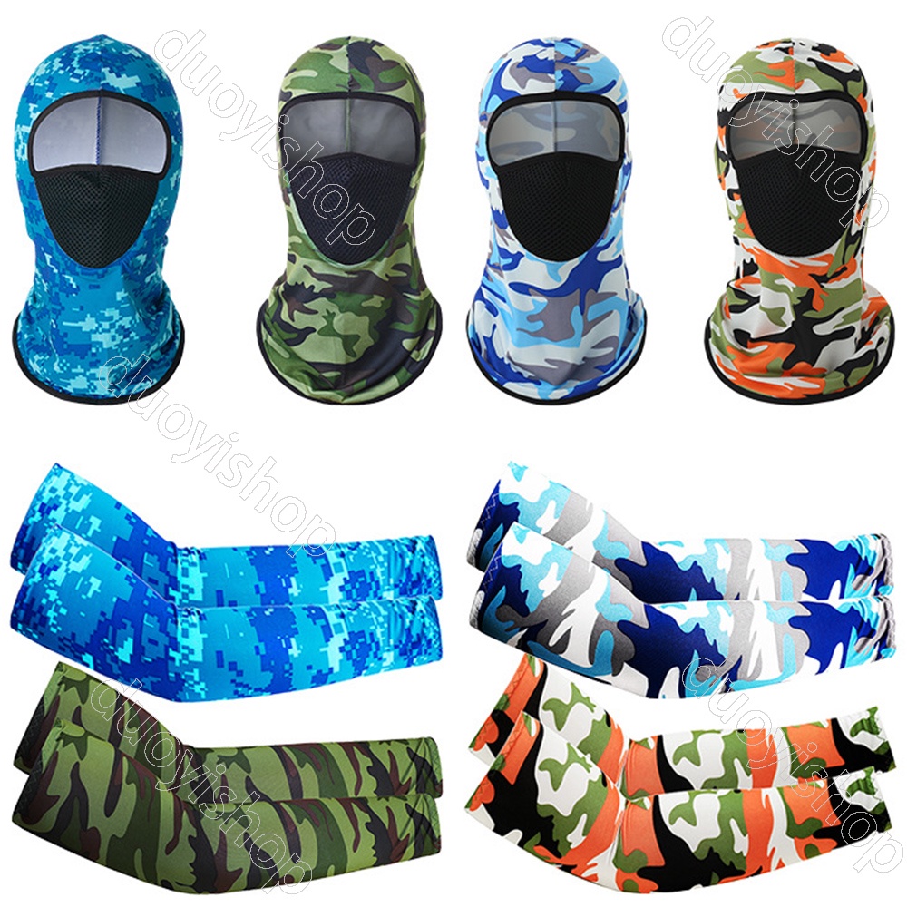 Ống Tay Áo + Khăn Bandana Họa Tiết Rằn Ri Quân Đội Chống Bụi Chống Tia UV Cho Hoạt Động Thể Thao Ngoài Trời