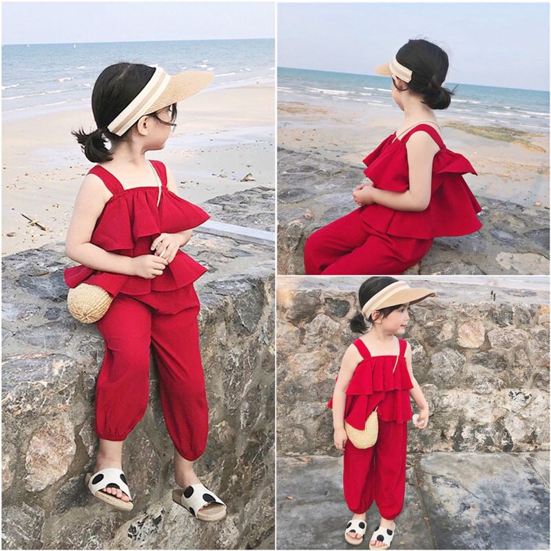 [228:K48] Set áo dây 2 tầng + quần dài màu đỏ sz 13-20kg hàng Quảng Châu cho bé