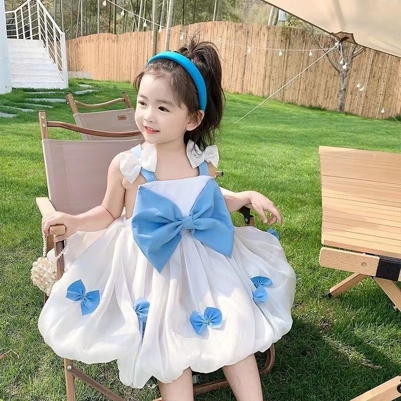 Đầm Chiffon Đính Nơ Lớn Kiểu Công Chúa Thời Trang Mùa Hè Cho Bé Gái