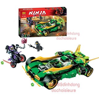 Lắp ráp xếp hình non ninjago 4013 10803 : Xe oto ninja xanh lá truy đuổi sát thủ bóng đêm (ảnh thật)