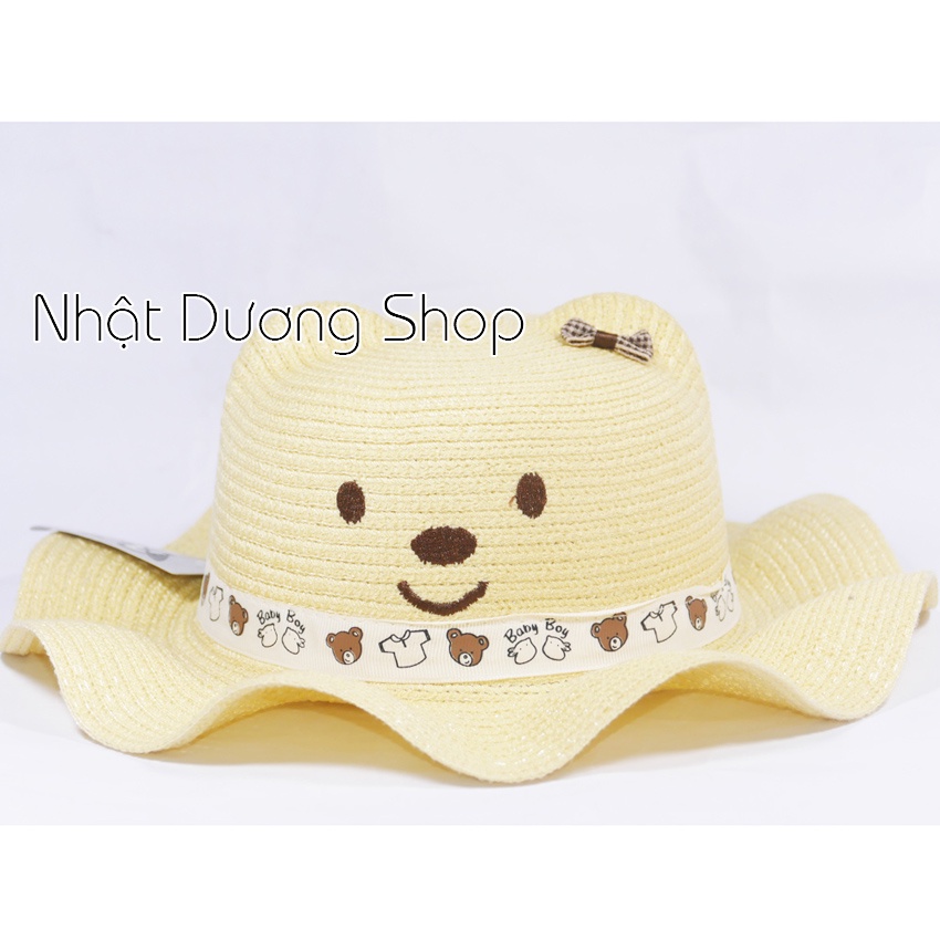 Nón cói đi biển trẻ em hình con gâu vành gợn sóng dành cho bé gái từ 2 tới 5 tuổi.
