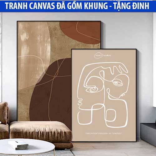 Tranh line art trừu tượng chất liệu vải canvas trang trí cực đẹp đã gồm khung tặng kèm đinh treo đa năng độ bền cao
