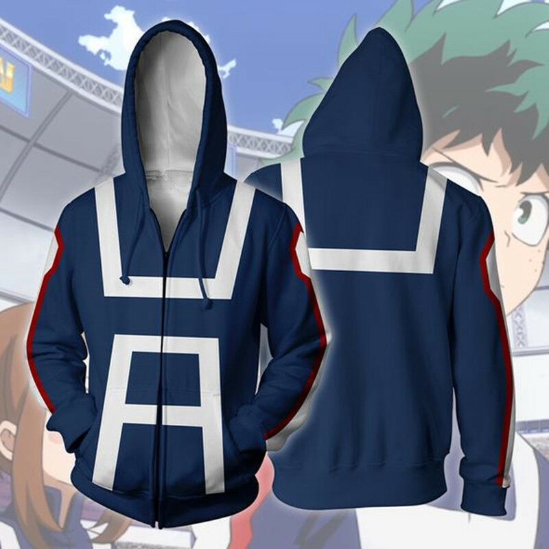 Áo Khoác Dây Kéo In Hình Học Viện Anh Hùng izuku shoto bakugo