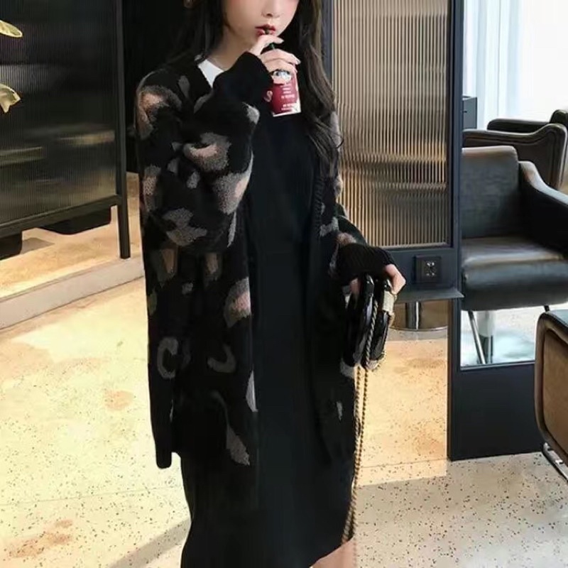 Áo khoác cardigan len họa tiết da báo dáng dài phong cách Hàn Quốc hàng quảng châu loại đẹp
