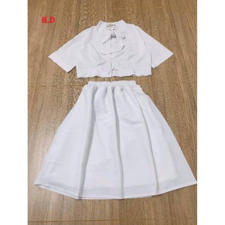 Set váy trắng sơ mi nơ cổ HĐ