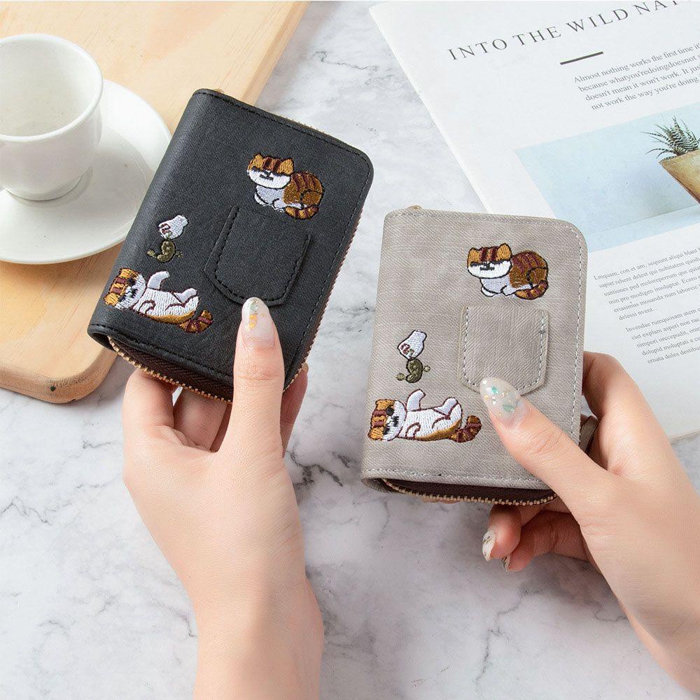 Ví Da PU Ngắn Thêu Họa Tiết Cho Nữ Giá Đỡ