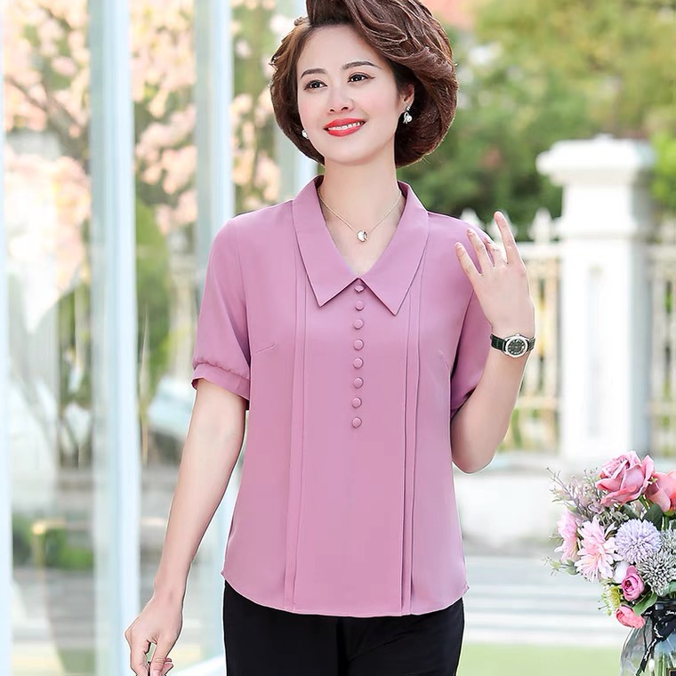 Áo Trung Niên Bigsize,Áo Thun Trung Niên Sang Trọng Cho Mẹ Kiểu Dáng Ngắn Tay Thiết Kế Cổ Đức Phối Nút Trẻ Trung TN2