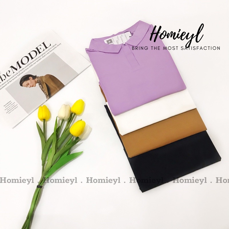 Áo croptop nữ cổ polo V dáng vừa tay ngắn Homieyl cao cấp màu đen trắng đi chơi, đi làm