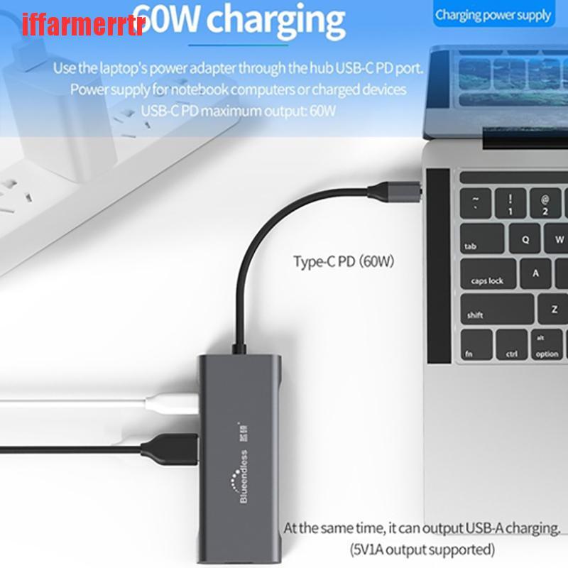 {iffarmerrtr}Type C Laptop Docking Station USB 3.0 HDMI TF LAN PD USB Hub for Macbook LKZ