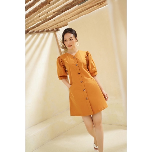 [Mã BMBAU50 giảm 50K đơn 150K] LIIN - Váy Công Sở Tay Bồng Dàng Xoè Khaki Sheath Thanh Lịch V00887