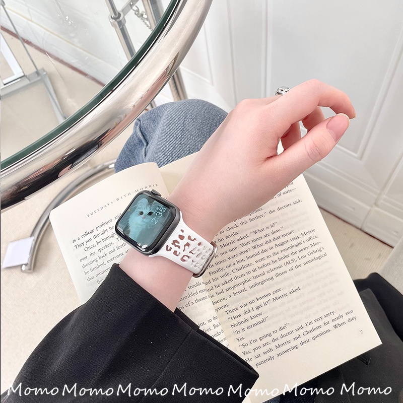 Dây Đeo Đồng Hồ Thể Thao Bằng Silicone Họa Tiết Da Báo Cho IWatch 7 6 5 4 3 2 1 SE 41mm 45mm 44 Mm 40mm