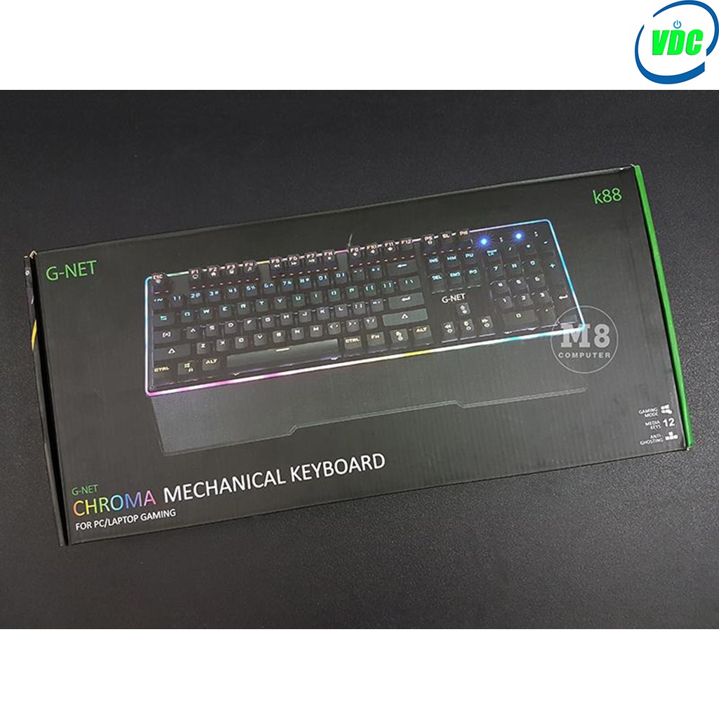 Bàn phím Gaming G-NET K68 - Led Rainbow - Có kê tay, tặng key tháo cap, 2 switch thay thế - BH 12 THÁNG