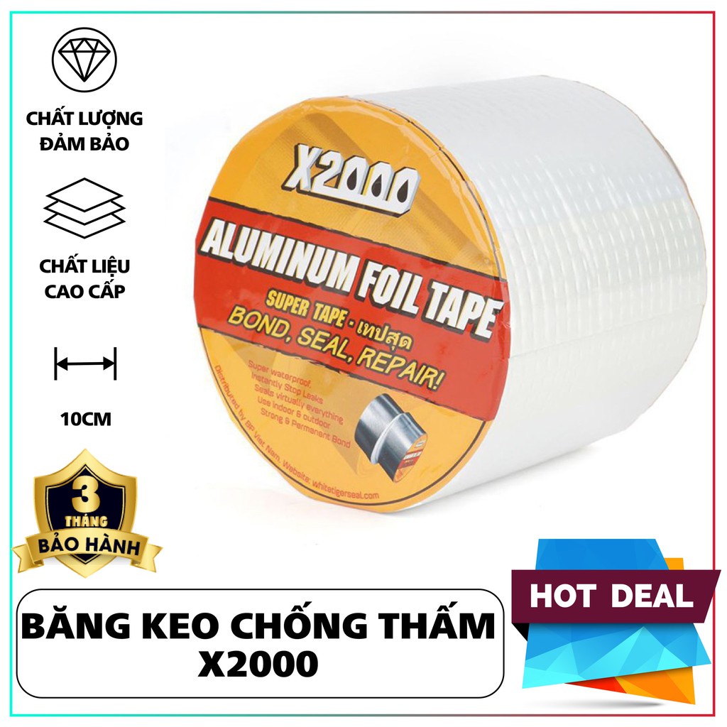 Băng keo chống thấm x2000 Nhật Bản chắc chắn, Giá tốt, chống thấm dột, dán tường, dán mái tôn kích thước 5x5và 5x10m