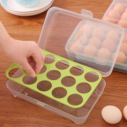 [FREESHIP] Hộp Nhựa Đựng Trứng Trong Suốt 15 Ô Có Nắp Đậy.