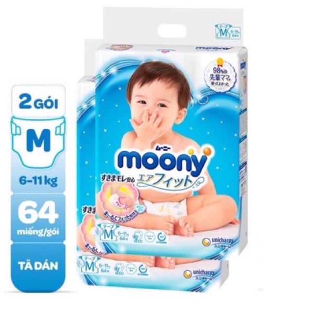 Bộ 2 tã dán moony S84/ M64/ L54/ XL44