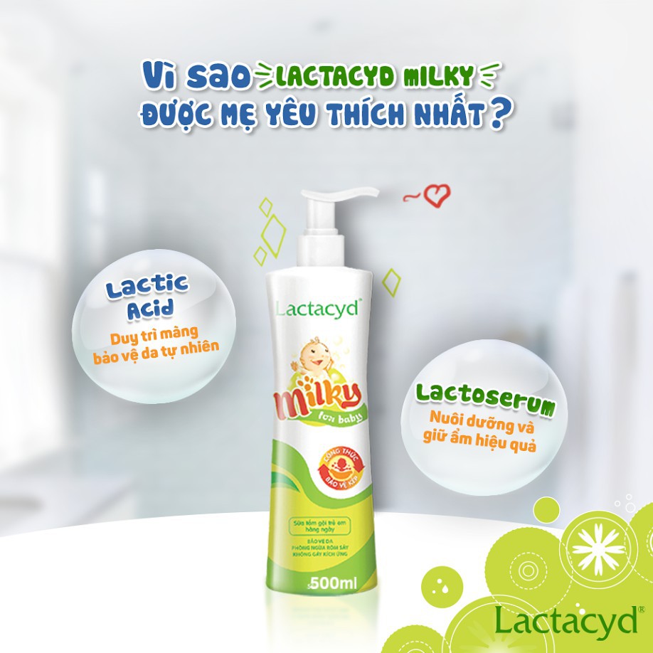 Sữa tắm gội trẻ em Lactacyd Milky, Lactacyd BB - Bảo vệ, Chăm sóc , Nuôi dưỡng Da và Tóc bé Vượt trội.