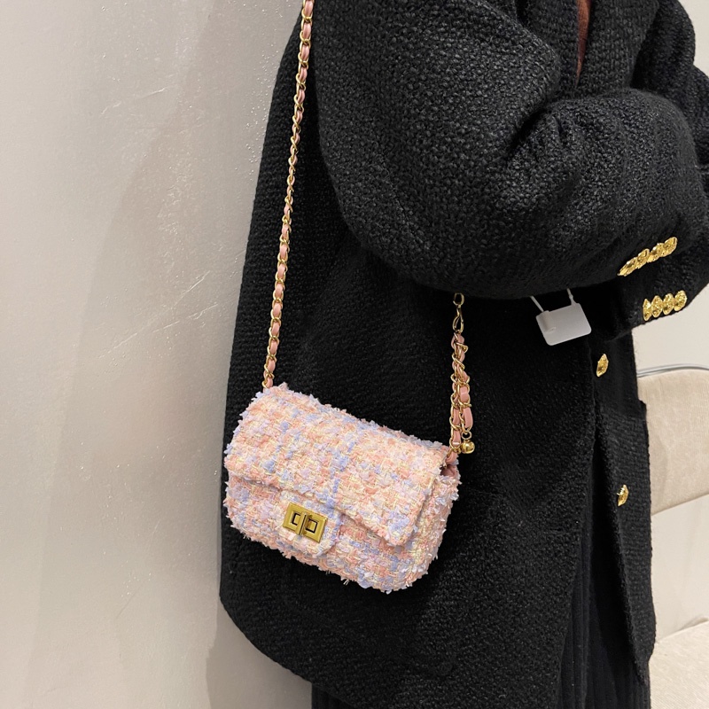 Ví dự tiệc JASMIN NOIR mini dễ thương dệt len tương phản có chuỗi đeo vai thời trang mùa đông