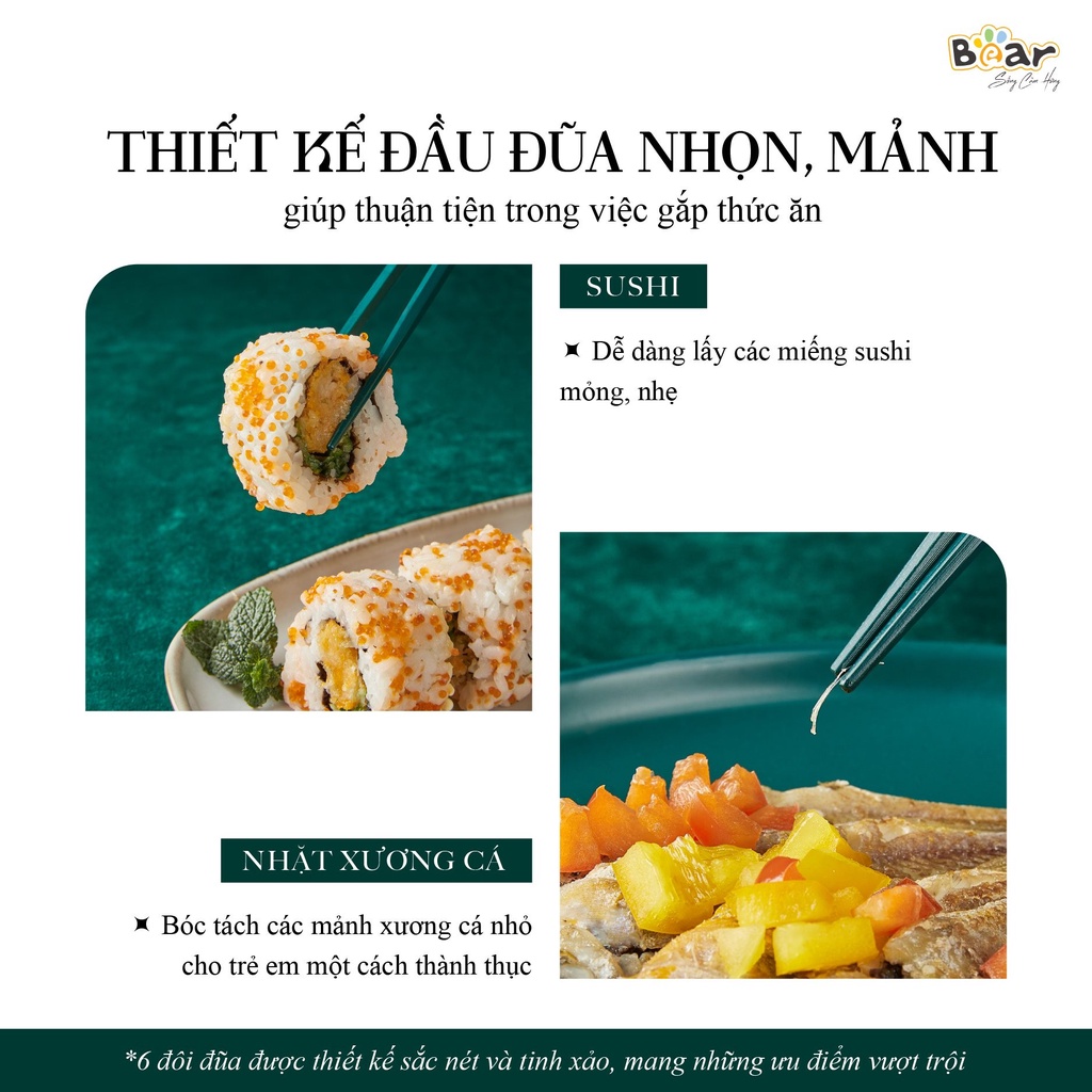Đũa Kháng Khuẩn Set 6 Đôi Cao Cấp, Chịu Nhiệt Cao Bear CX-E0102, Chất Liệu An Toàn, Thiết Kế Sang Trọng