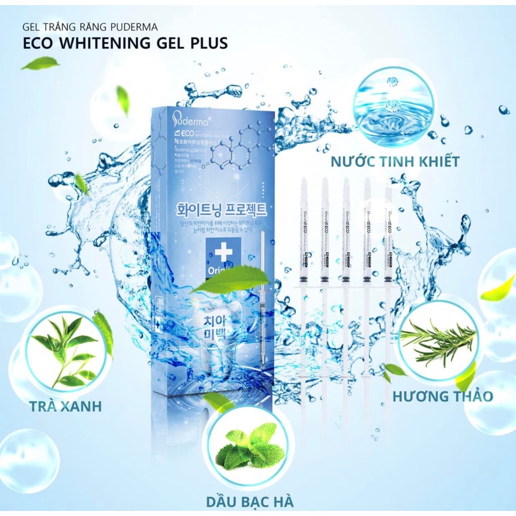 Gel trắng răng Puderma Eco Whitening Gel Plus 5ml, Tẩy trắng răng tại nhà nhanh gọn nhẹ Puderma Cosm