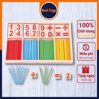 Bộ que tính học toán bằng gỗ - bảng tính que học toán cho bé