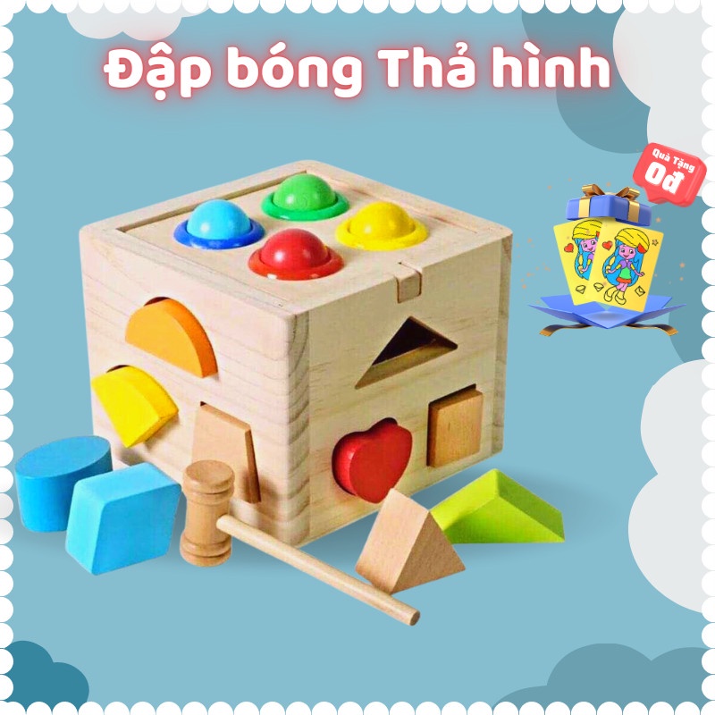 [ Tặng Tranh Cát ] Đồ Chơi Hộp Thả Hình Đập Bóng Bằng Gỗ Giúp Bé Học Hình Khối Màu Sắc