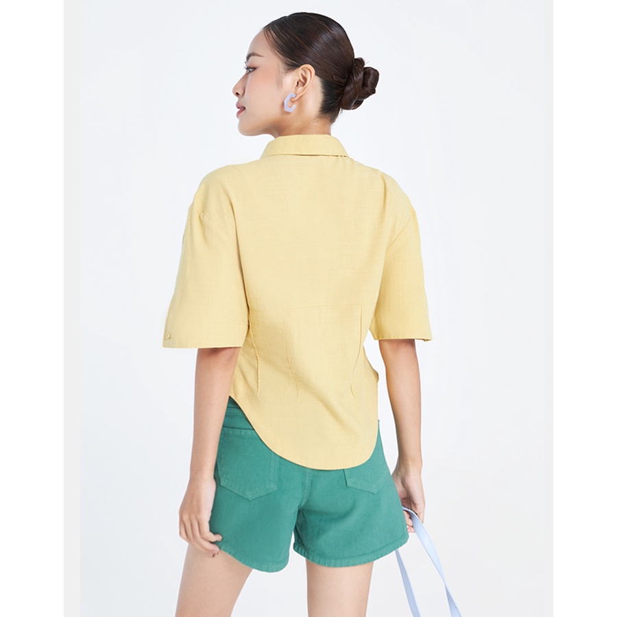 Áo Kiểu Nữ Thời Trang JUNO Cổ Sơ Mi Vạt Bầu Dây Kéo Kim Loại JNAKI006