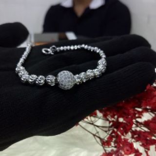 Lắc tay nữ bi bạch kim bền màu vĩnh viễn ảnh thật 100%