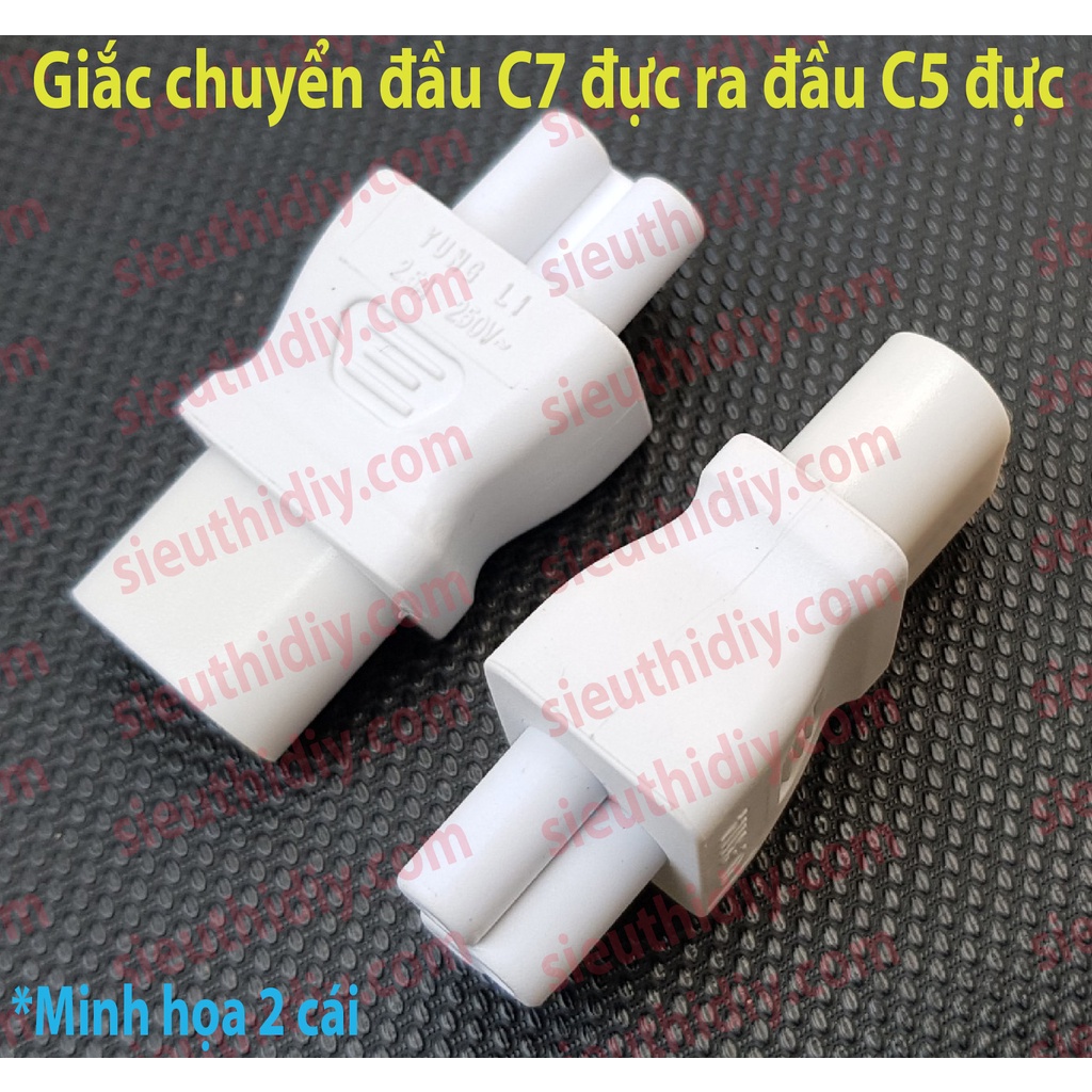 Giắc chuyển đầu nguồn AC từ C7 2 lỗ đực ra C5 đực 3 lỗ