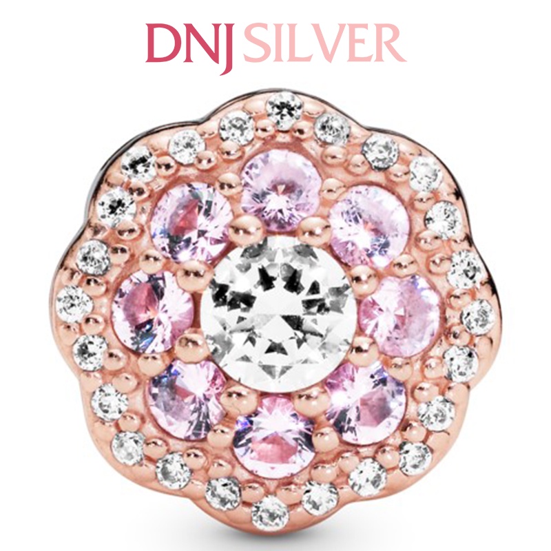 Charm bạc 925 cao cấp, hàng chuẩn bạc - Charm Pink Sparkle Flower thích hợp để mix vòng tay charm - DN189