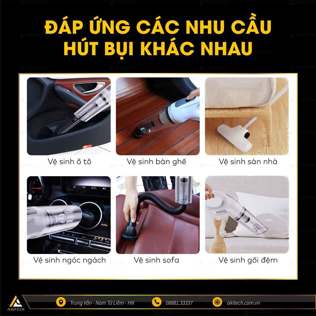 Máy hút bụi cầm tay không dây AKI DUSTER mini hút bụi nhà cửa giường nệm xe hơi siêu nhẹ công suất 9000PA