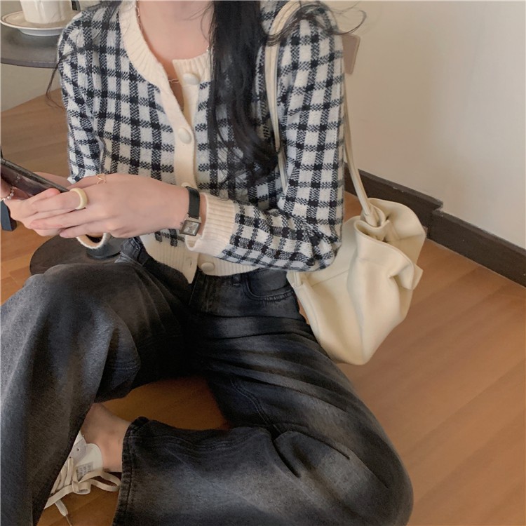 Áo Sweater Tay Dài Sọc Ca Rô Thời Trang Xinh Xắn Cho Nữ Mùa Thu | BigBuy360 - bigbuy360.vn