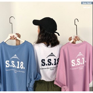 A13.1 áo phông nữ lửng tay form rộng dài in chữ ss18