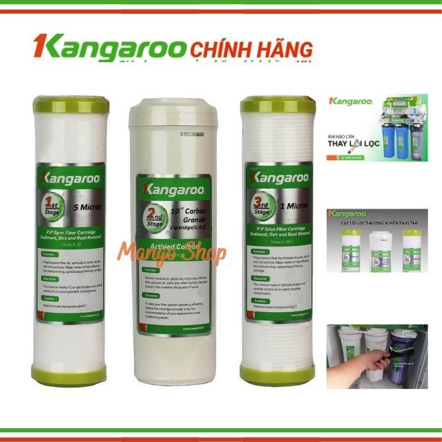 (GIÁ SỈ ĐẠI LÝ) Combo Bộ 04 Lõi Lọc Nước Kangaroo Gồm: 02 Lõi Số 1, 01 Lõi Số 2, 01 Lõi Số 3