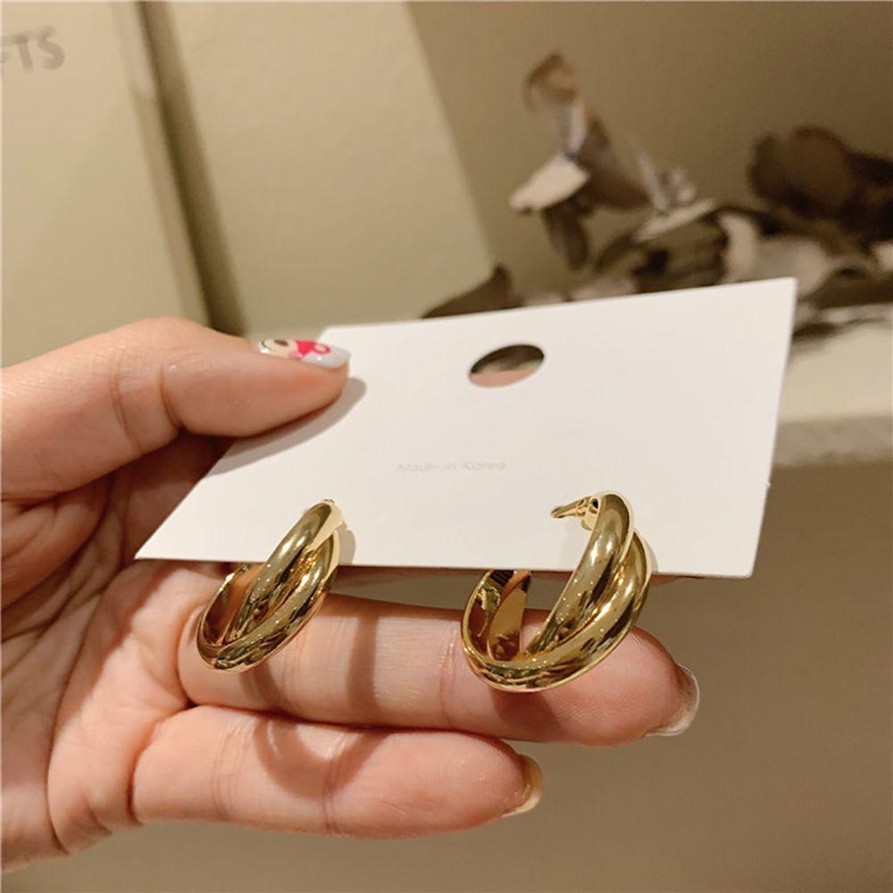 Bông Tai Hai Lớp Hình Chữ Thập Phong Cách Hàn Quốc Tinh Tế Cho Nữ