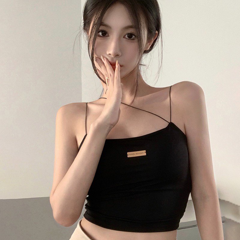 Áo Croptop Sát Nách Màu Sắc Đơn Giản Có Mút Đệm Ngực Phong Cách Hàn Quốc Cho Nữ